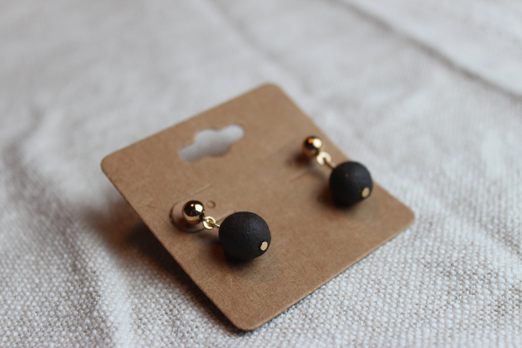 New Moon Clay Sphere Earrings – Hand-Rolled Obsidian Clay