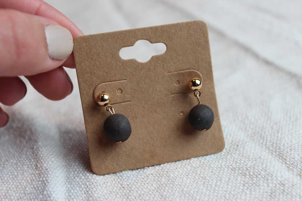 New Moon Clay Sphere Earrings – Hand-Rolled Obsidian Clay